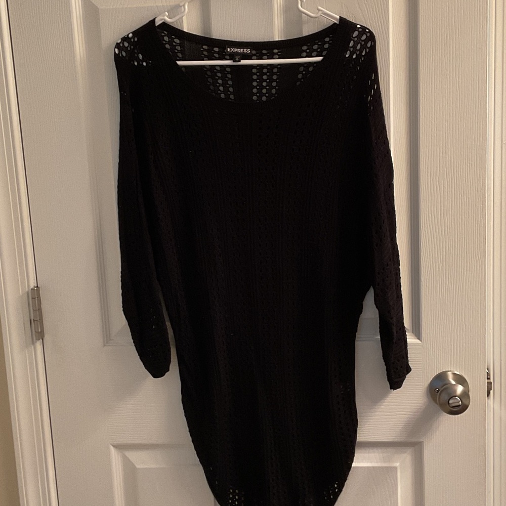 Express Black Open-Knit Dolman Sleeve Sweater